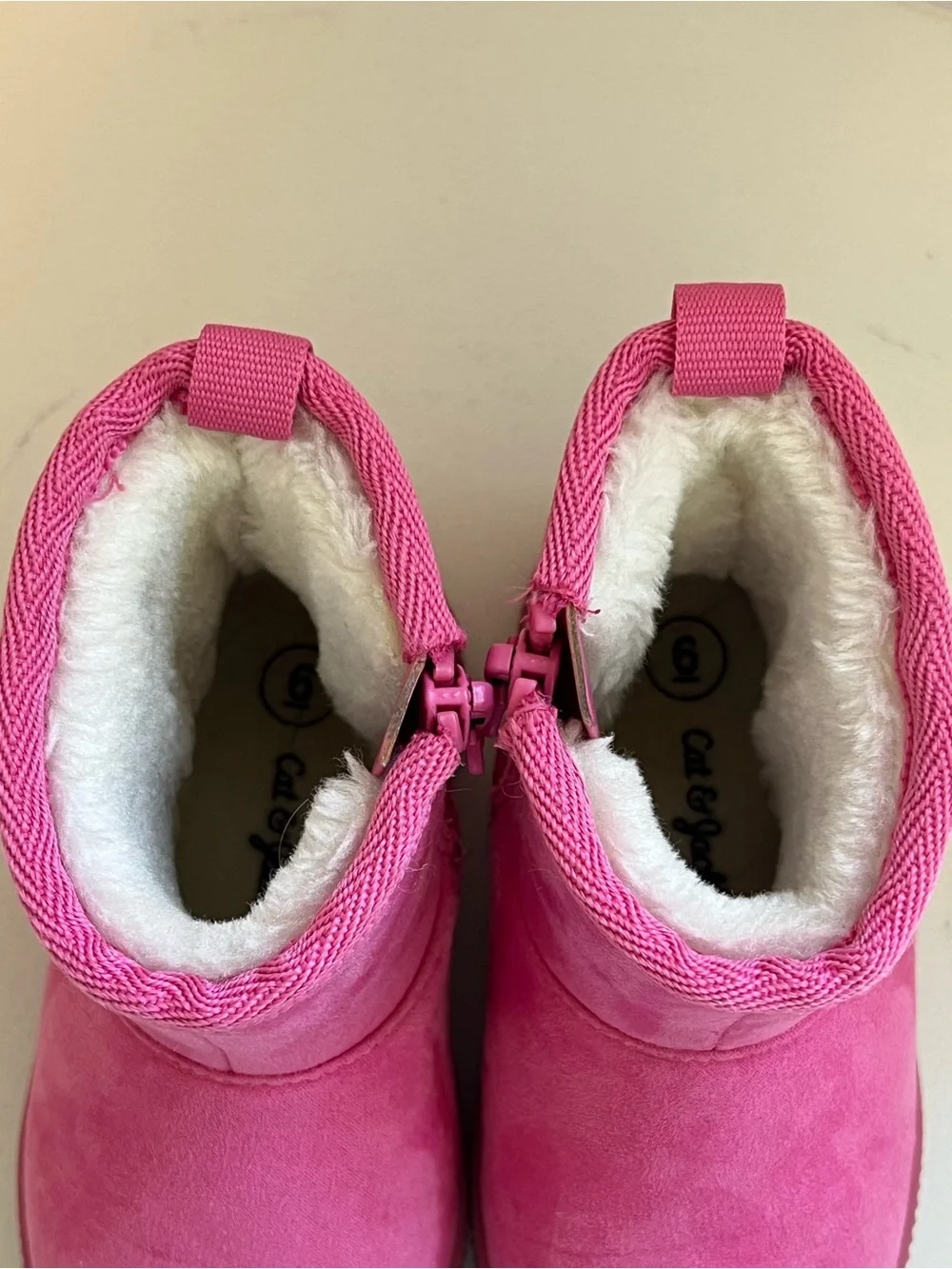 2 pair- Cat & Jack Pink Ankle Boot & Carter’s Cream Lace-Up Boot- Girls- Size 6